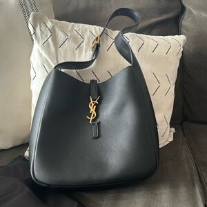 Black genuine soft leather bucket bag